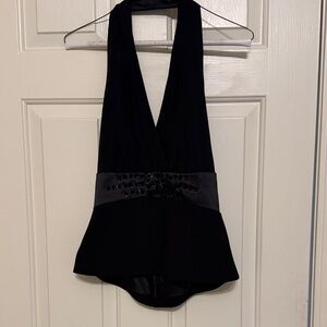 London Times Black Halter Top with Sequin Detail Size 6